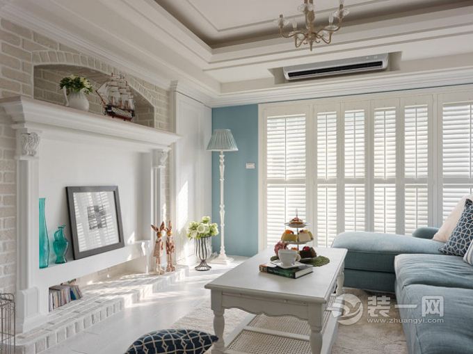 清新海洋风绍兴金色丽都小区123平三居室地中海风格装修案例