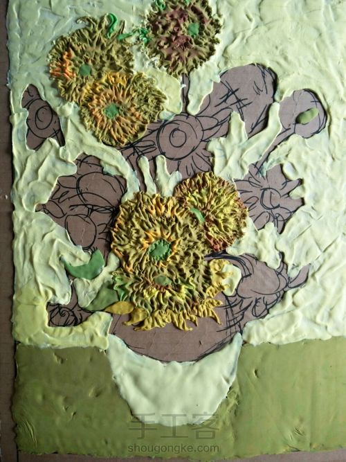 粘土向日葵浮雕画,僵尸向日葵粘土