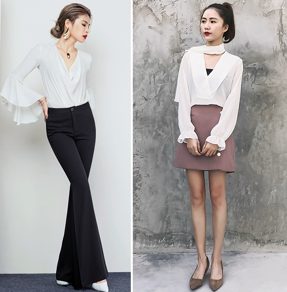 v领雪纺衫飘逸灵动修炼显瘦功力,飘逸雪纺衫加持甜美清新惹人爱