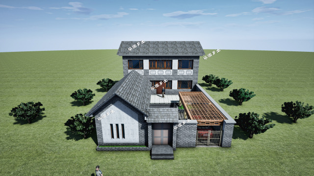 12x13米宅基地带院子自建房平面图,19x11米大客厅二层别墅效果图