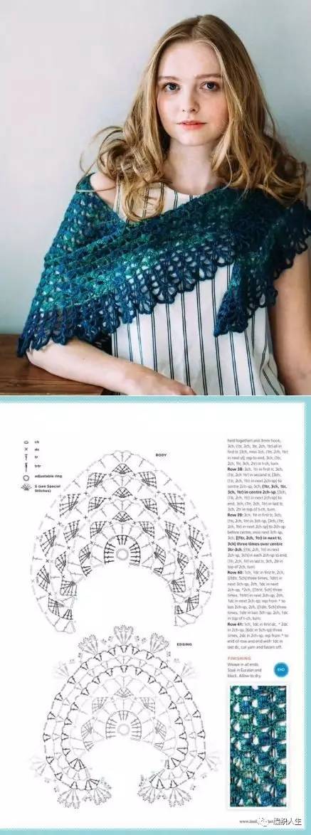 斗篷式披肩毛衣编织图解教程,三角围巾披肩的编织图解教程