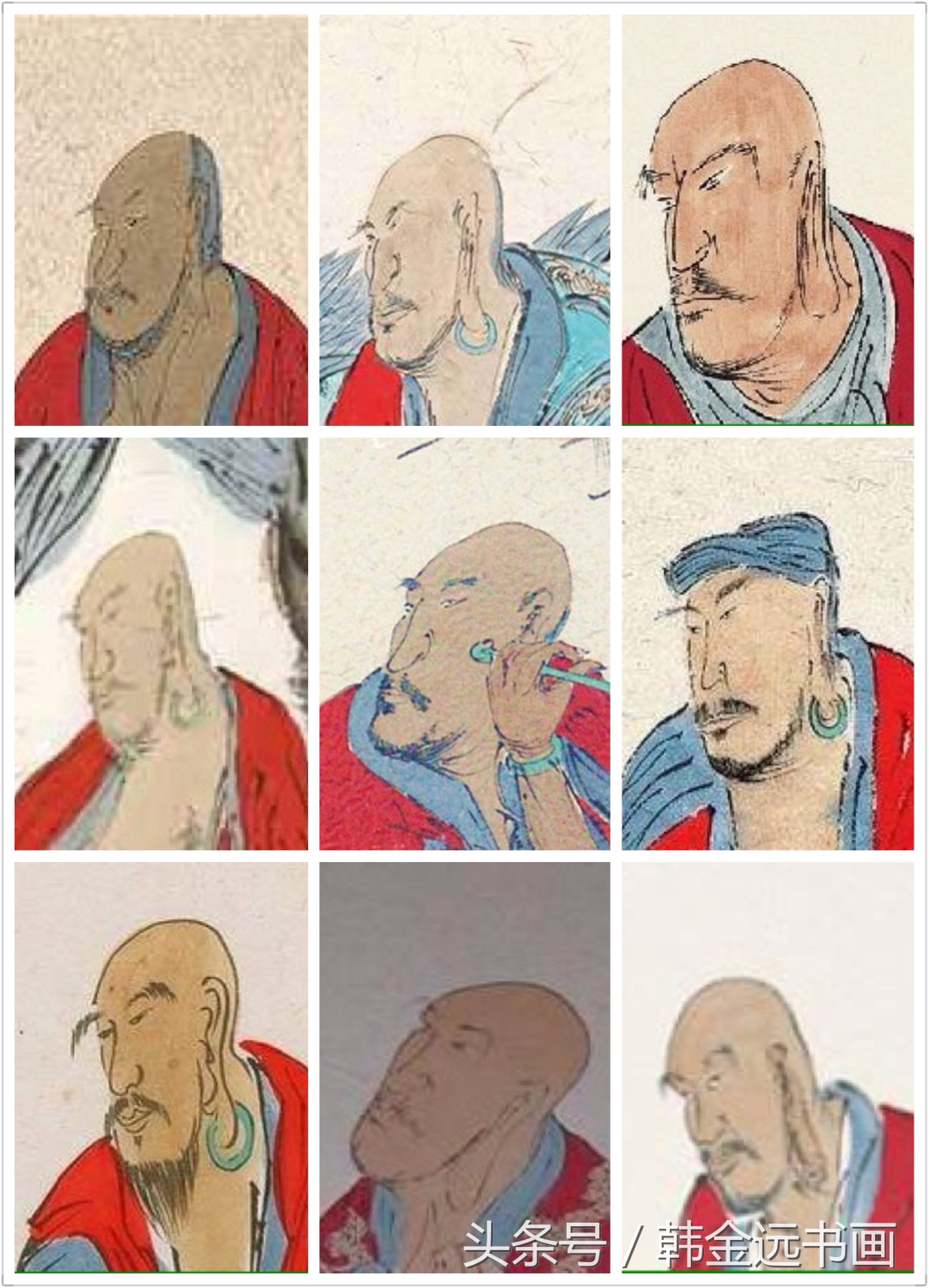 赵孟頫山水画高清彩色复原图片,范扬青绿罗汉作品欣赏