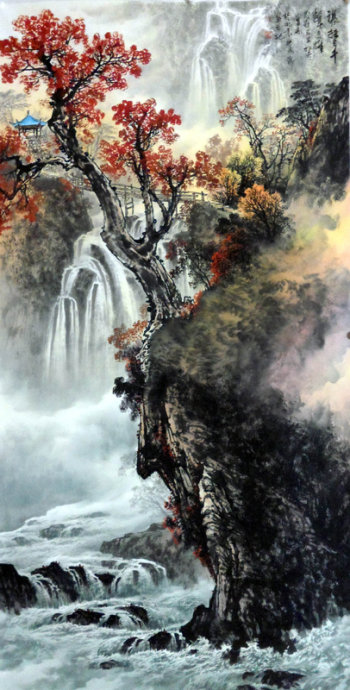 曾刚彩墨山水画技法60分钟视频,曾刚彩墨山水构图示范