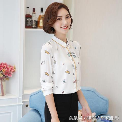 雪纺衫这样搭配简直神美了,流行印花雪纺衫和连衣裙