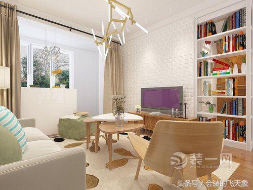 单身女青年北欧风格文艺家,沈阳中海和平之门85平2室2厅,电视背景墙凿个书架