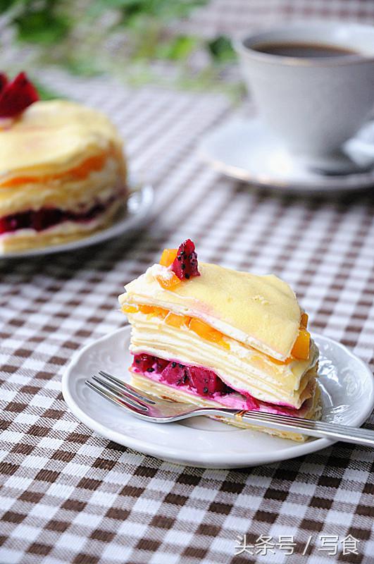 吃七彩千层蛋糕,网红七彩千层蛋糕