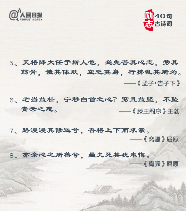 人民日报关于中国古诗词金句,人民日报励志古诗词