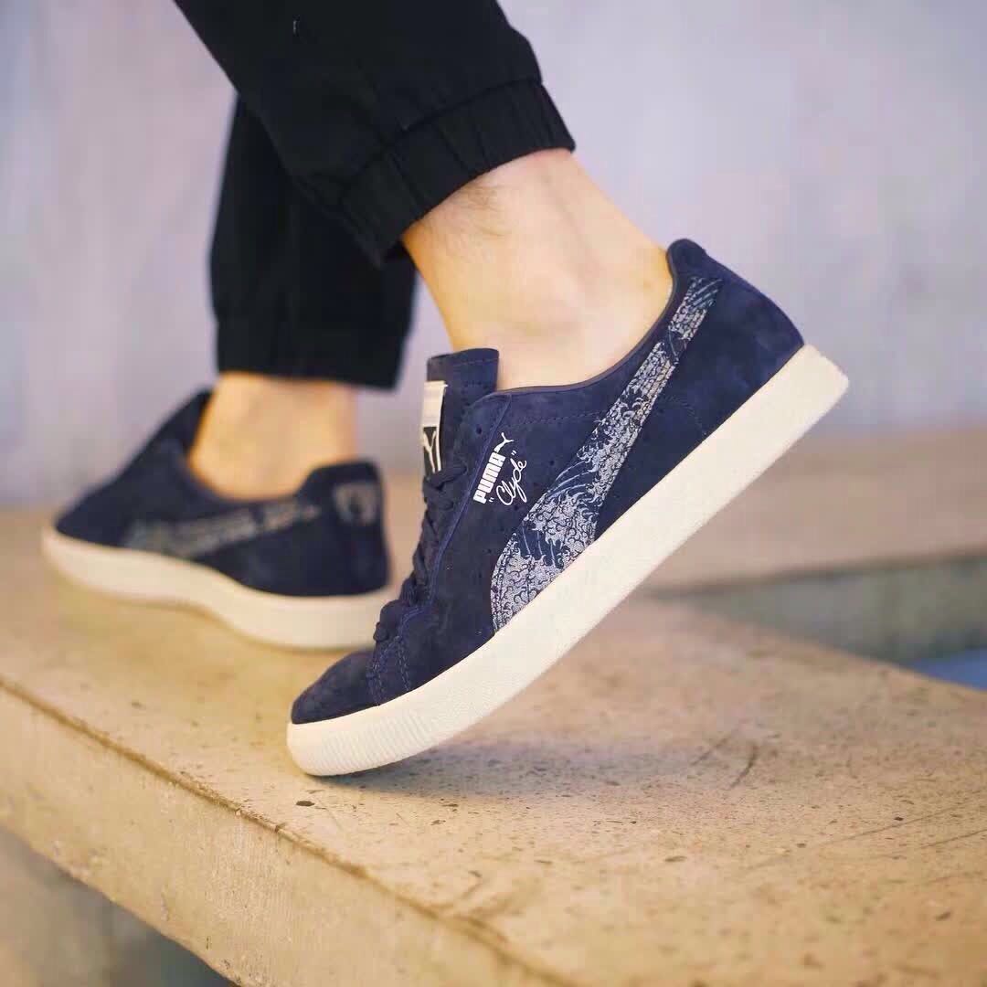 PUMAClyde系列复古板鞋MarineDay深蓝浪花