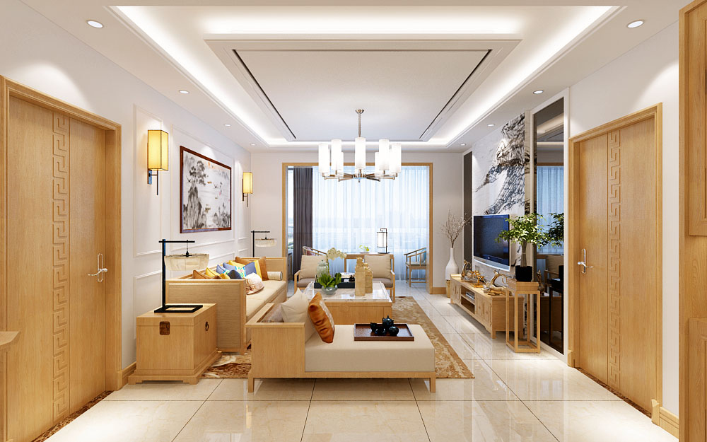 轻法式100平方小三室装修效果图,新中式风格三室一厅130平米