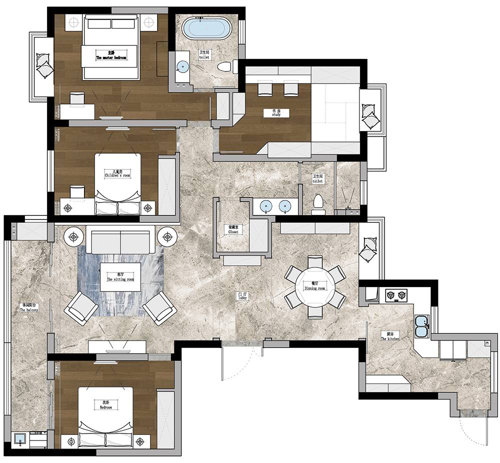 芜湖三室一厨一卫装修,鸿鹄装修效果图