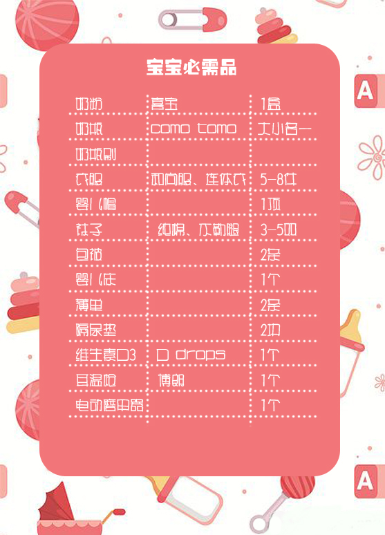 产前必买物品,产前必买婴儿用品