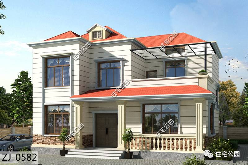 13*7米二层别墅,开间13米进深10米的二层半别墅