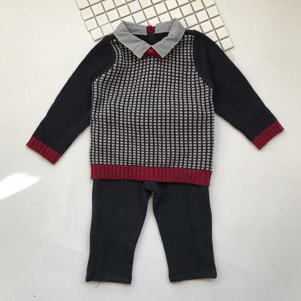 韩版童装男童6-12岁潮流套装冬装,韩版童装男童加绒喜庆衬衫套装
