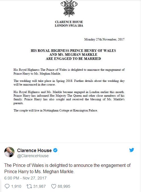 哈里王子宣布订婚,哈里王子和准王妃