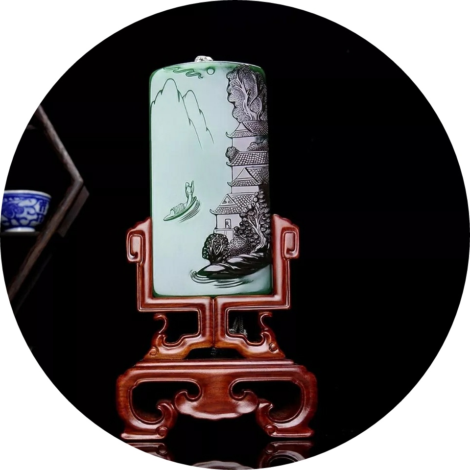 小精品玉雕 (玉雕碧玉仕女)