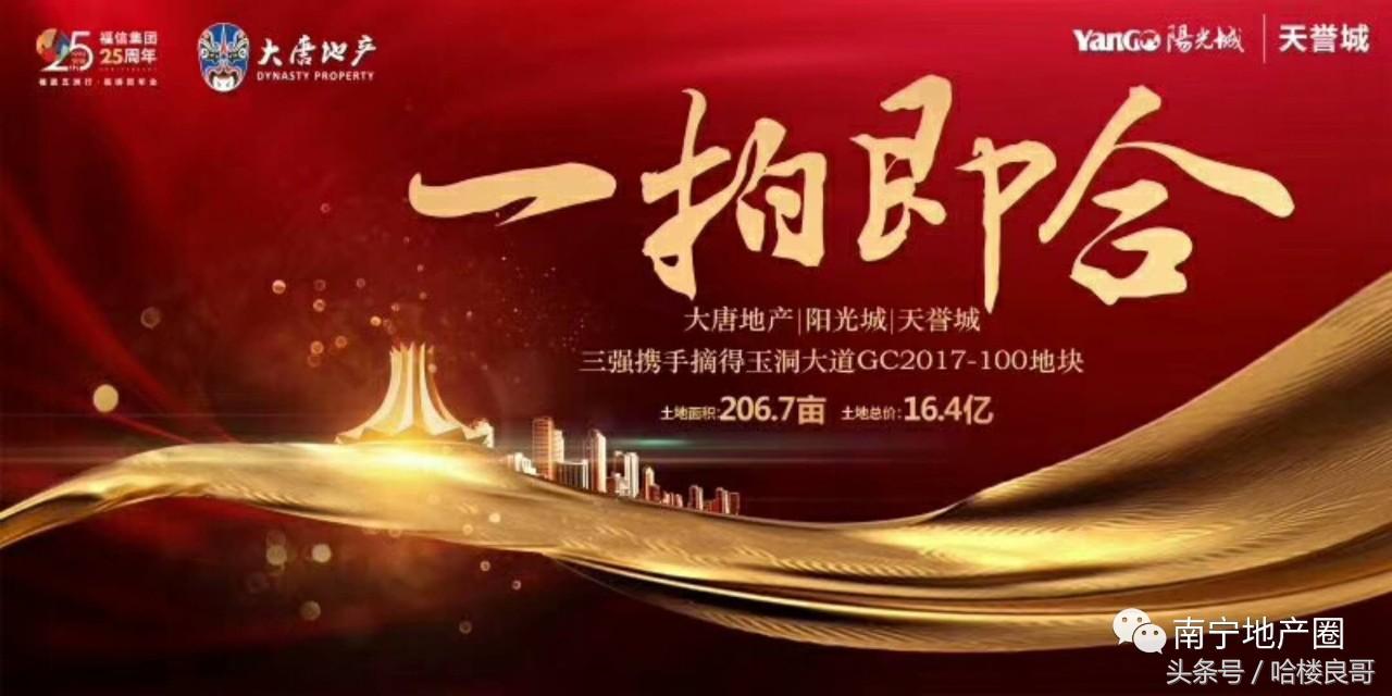 一拍即合！大唐、阳光城、天誉联合16.4亿拍下良庆大道206亩地