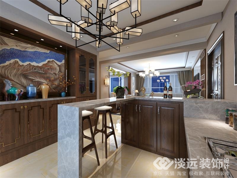 淡远装饰设计,丹阳125平米中式装修风格效果图