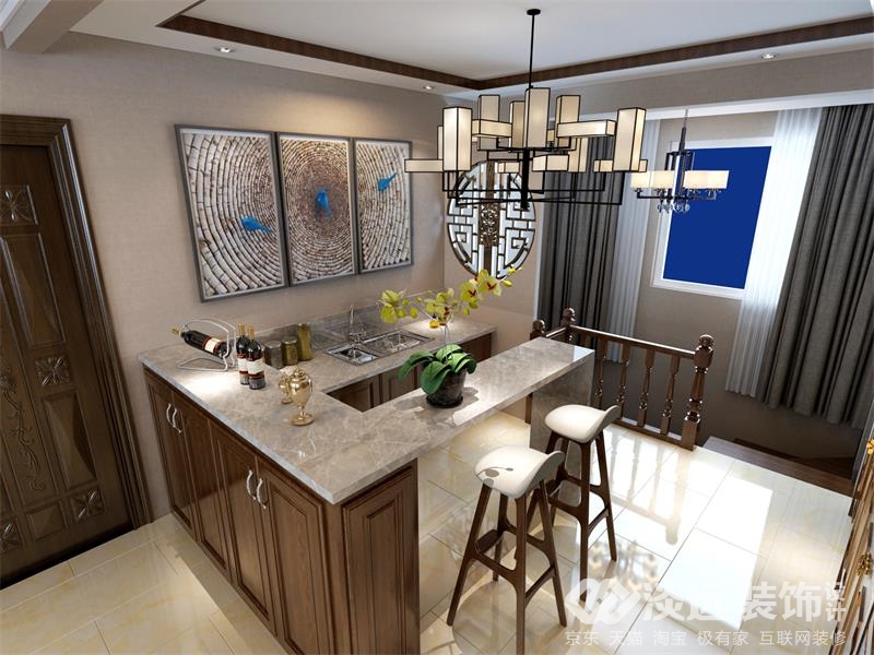 淡远装饰设计,丹阳125平米中式装修风格效果图