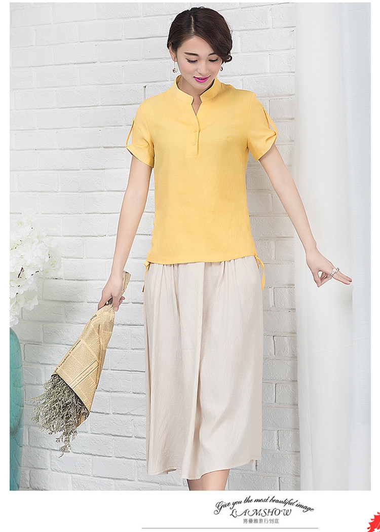 散发强大女神气场，让人过目不忘的棉麻立领中长裙套装