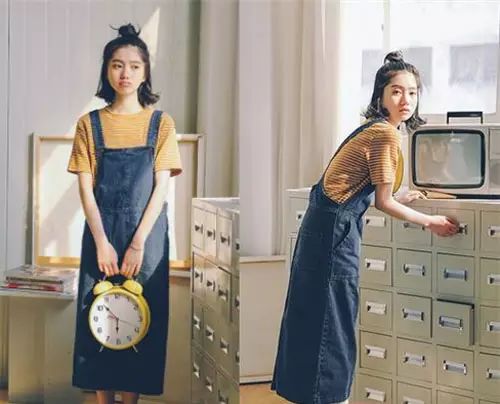 背带牛仔裙中长款文艺范儿,新款韩版牛仔宽松背带裙女款