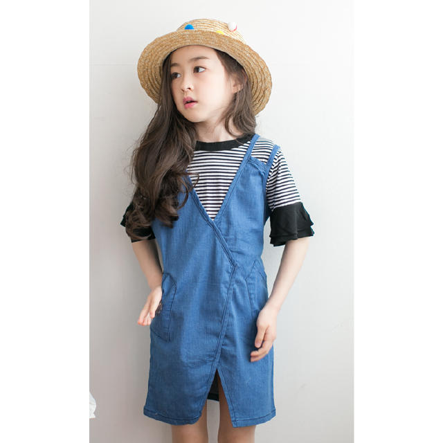 女宝牛仔背带裙亲子装,森系背带裙穿搭宝宝