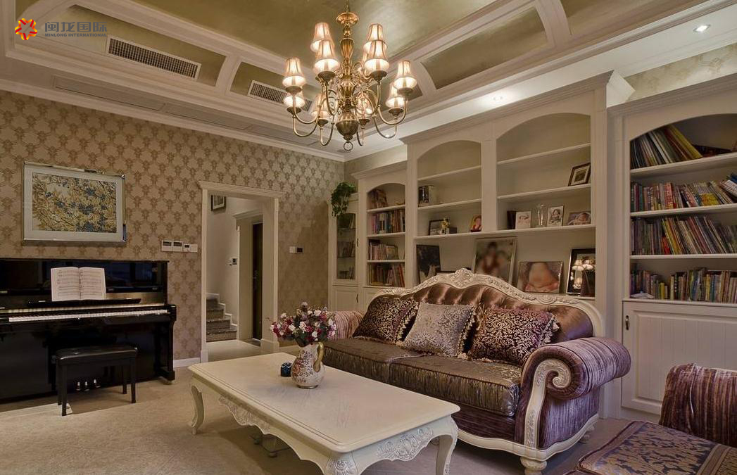 绿色调的欧式壁纸客厅,欧式客厅背景墙壁纸