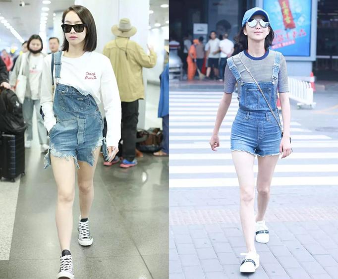 藏肉减龄背带裤,露肉背带裤搭配