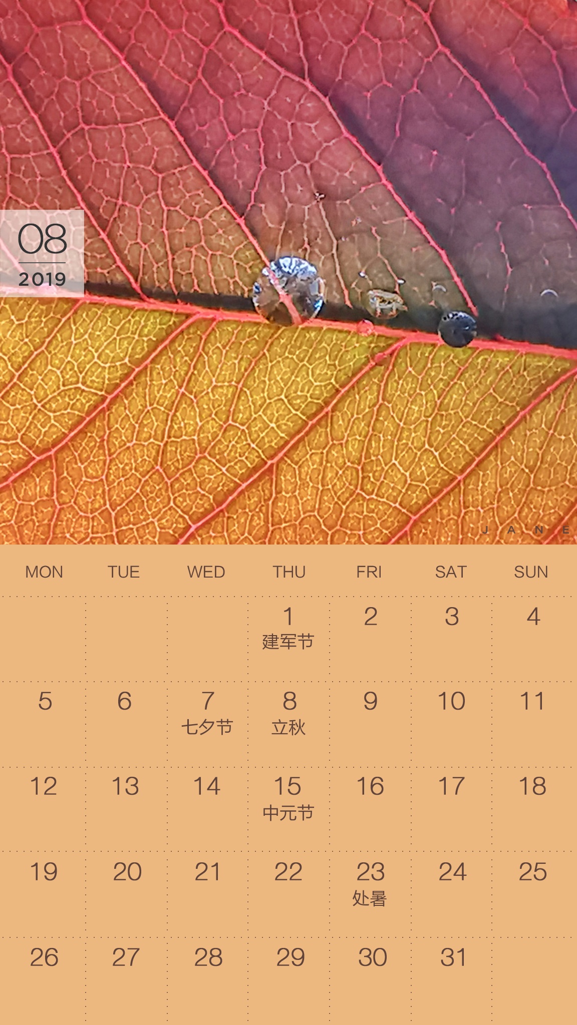 2017年8月日历壁纸,1-12月手机日历壁纸