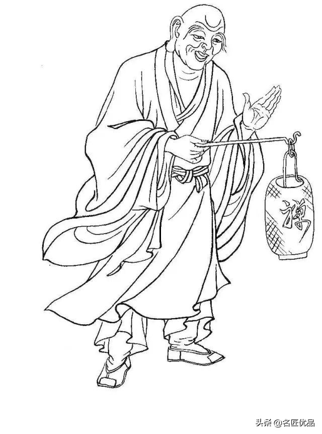 降龙罗汉白描图高清图片,降龙伏虎罗汉图白描