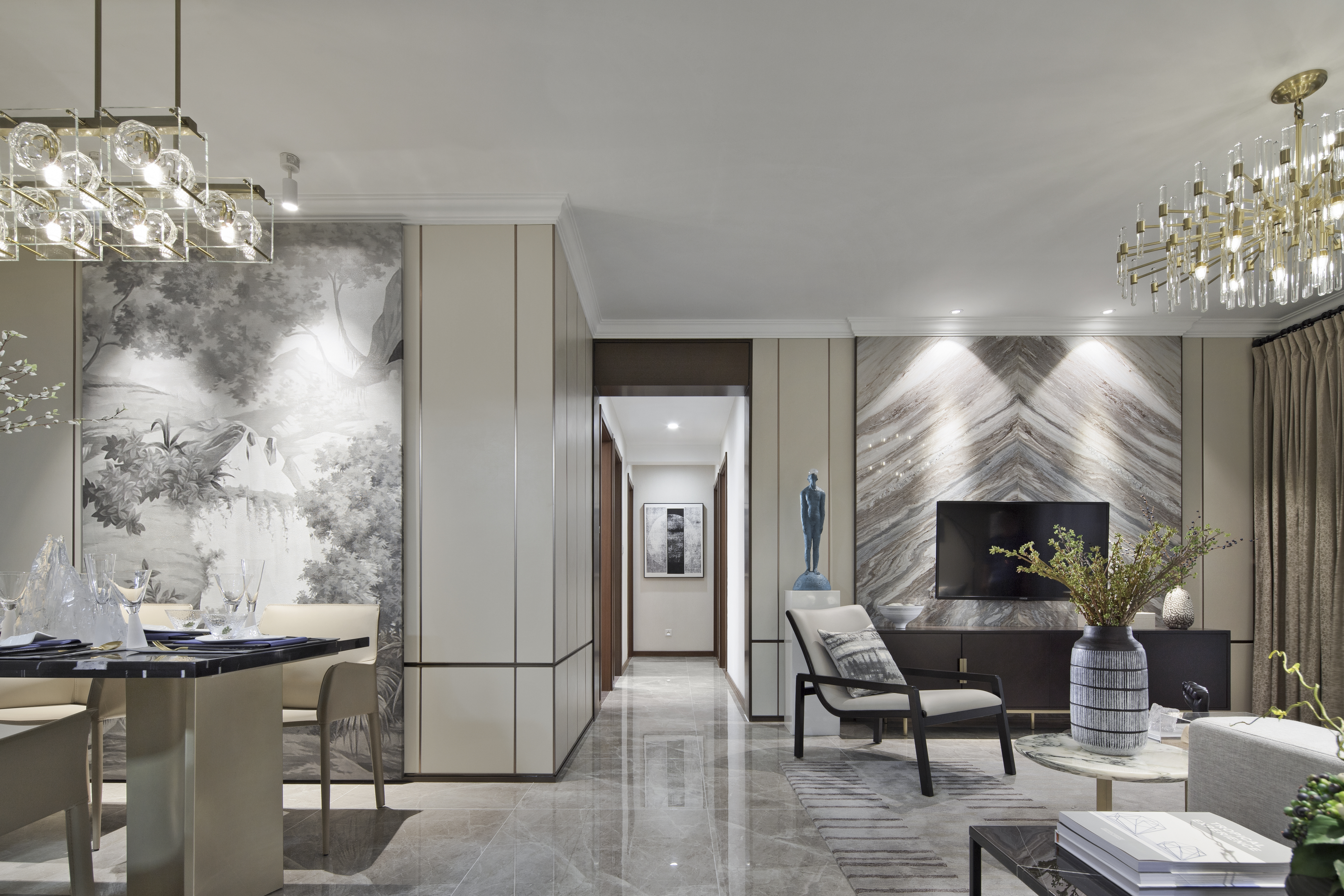 中式装修风格样板房图,桃花源120平中式风格样板房