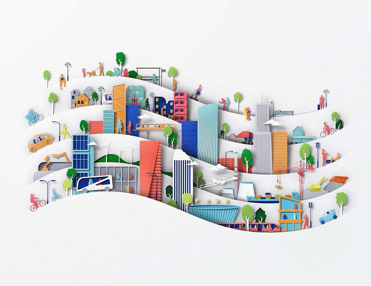 EikoOjala剪纸风格的NOKIA5G主题插画作品