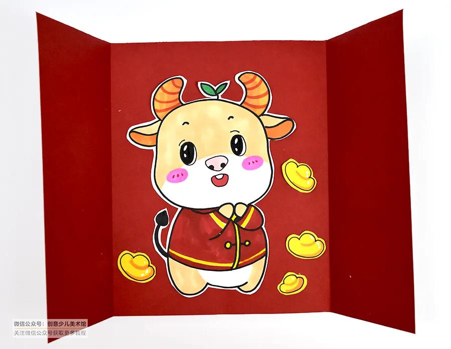 开门大吉儿童画简单又漂亮,新年主题画儿童画简单