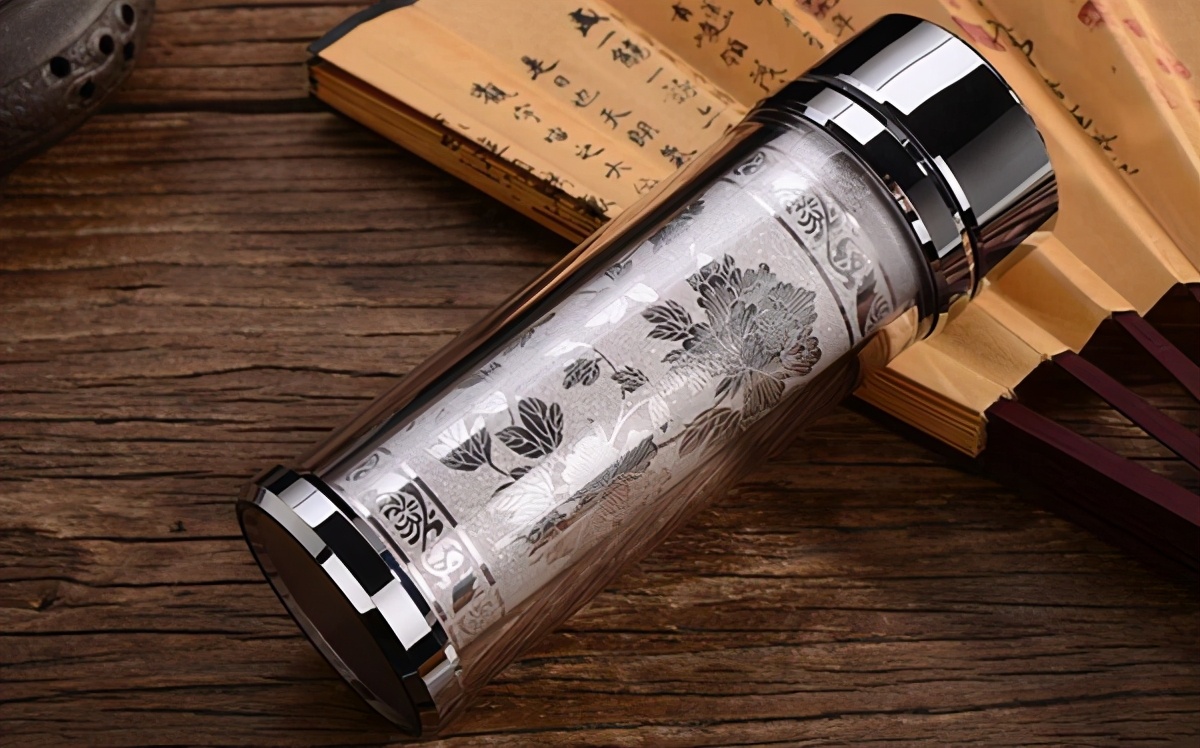 竹节银杯999纯银内胆保温杯男茶杯,精品999纯银内胆真空银杯保温杯