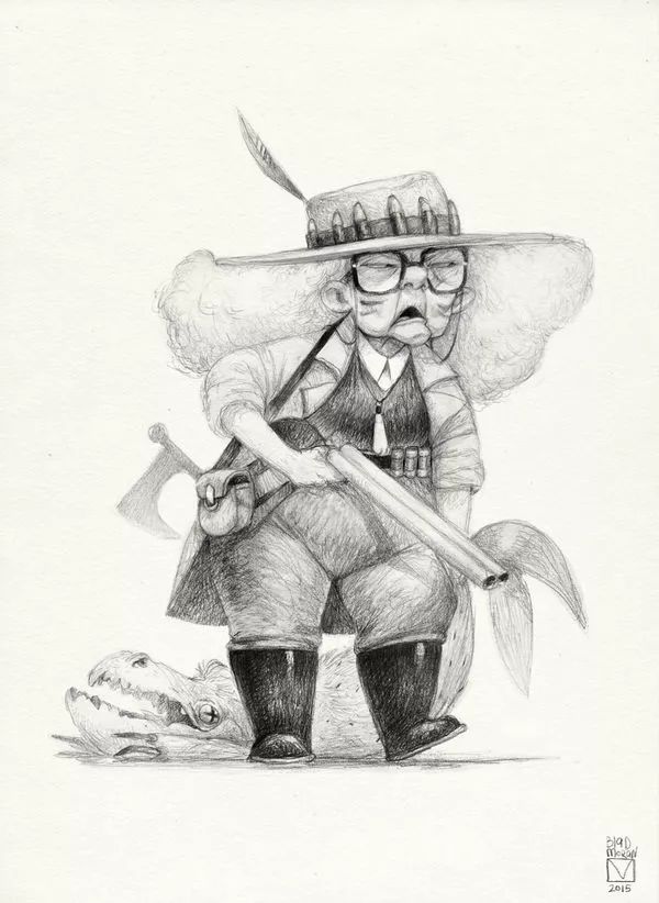 画动漫人物黑白插画素描,看似荒诞而有创意的素描插画