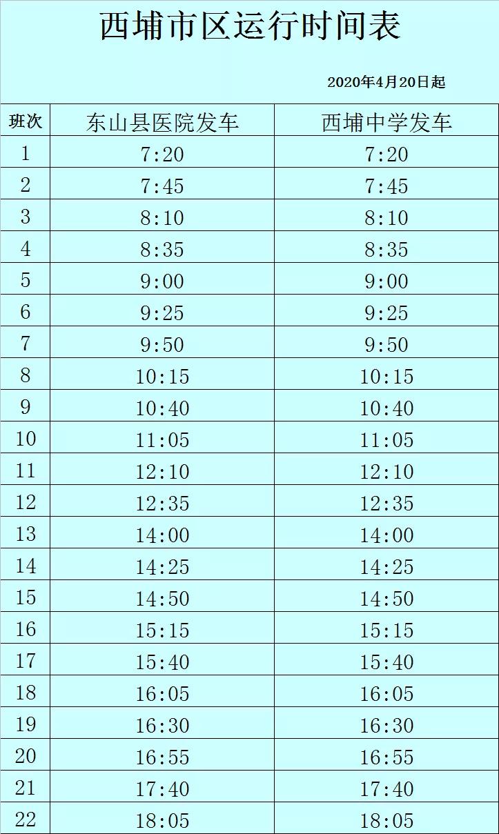 东山县西埔镇公交车时间表,东山公交881