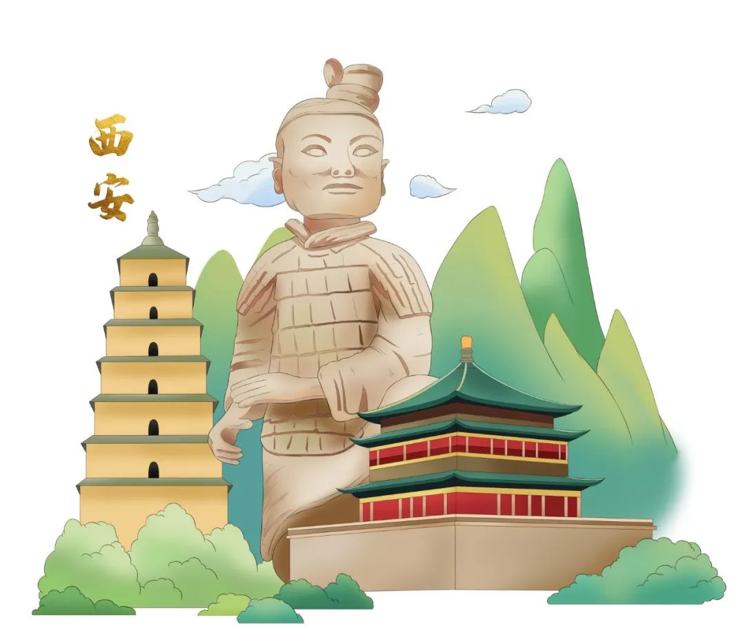 西安历史古建图,西安历史建筑手绘图