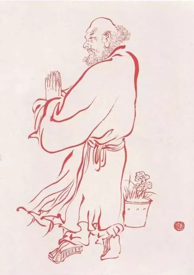 弘一法师的蓝底描金十八罗汉作品,弘一大师100万罗汉图写意