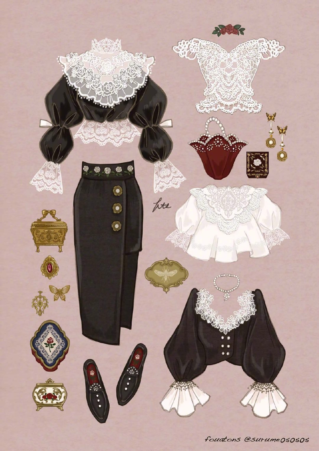 欧美服饰搭配插画手绘,服装复古风格插画网站