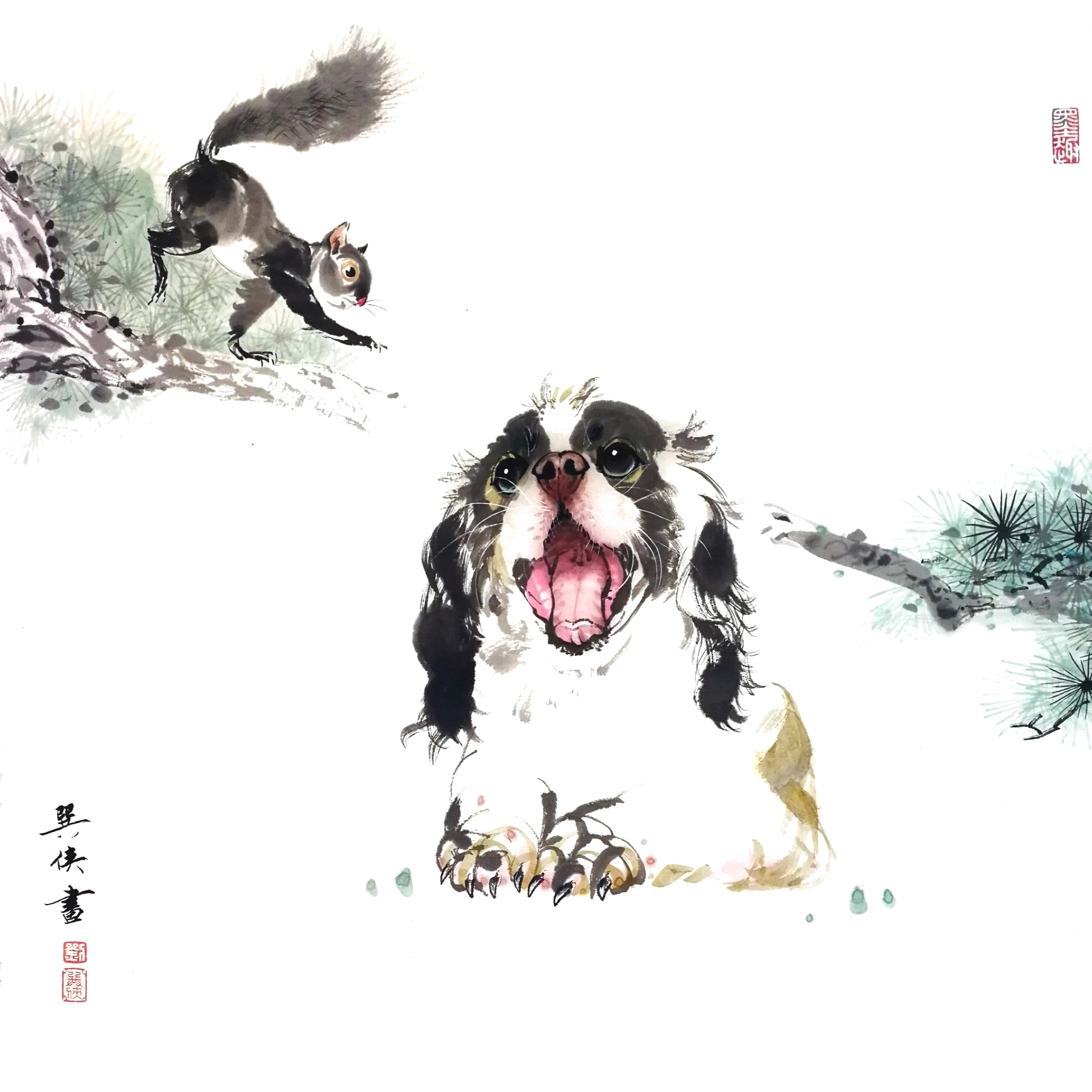 国画黑狗写意画欣赏,名家画狗的作品欣赏