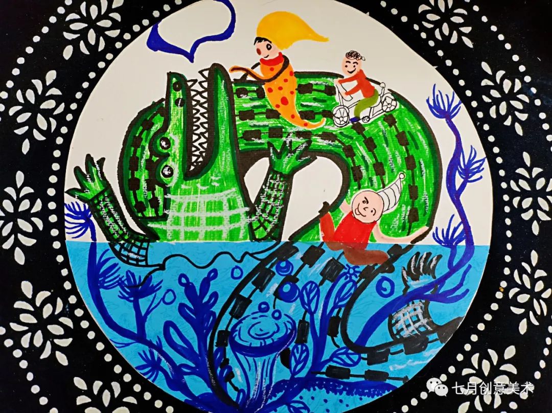 小熊美术绘画鳄鱼,简单的恐龙鳄鱼绘画