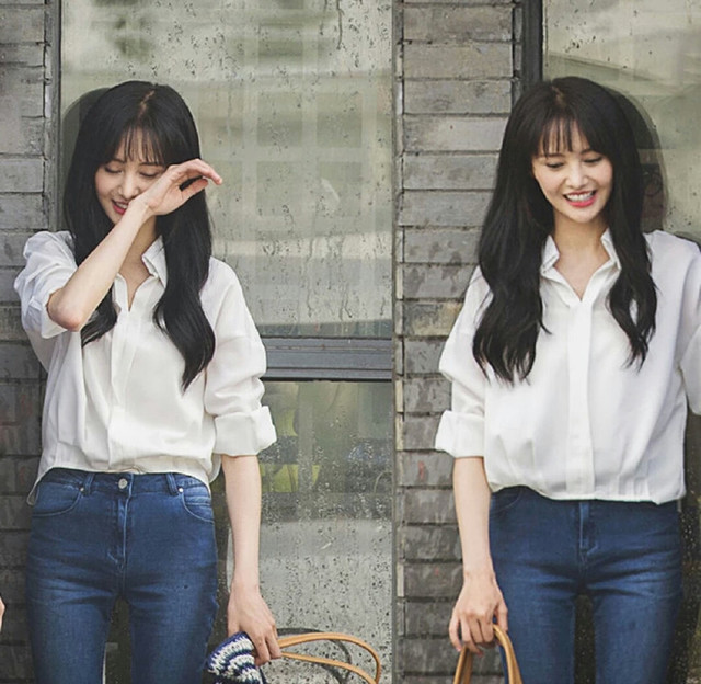 秦岚穿搭花少衬衫牛仔裤,秦岚toryburch牛仔裤