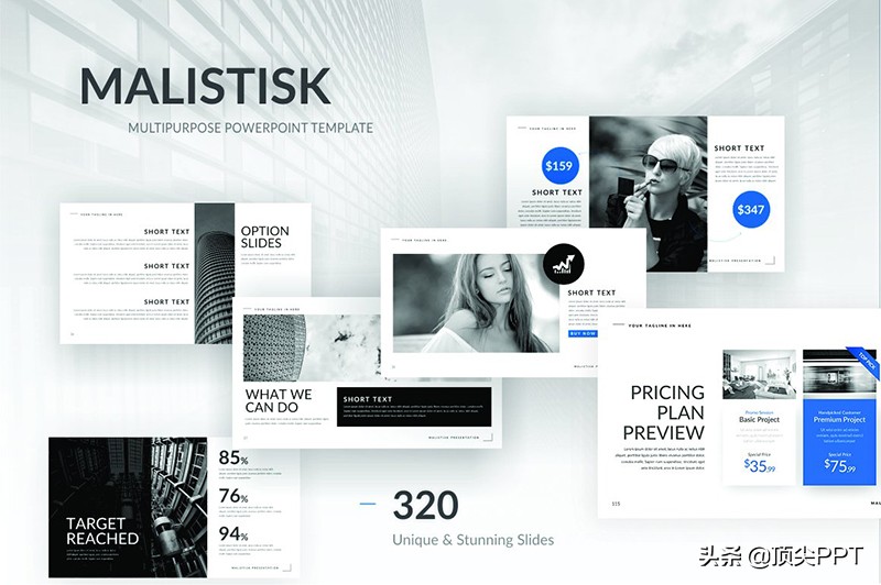 国外货，321页，极致简约PPT