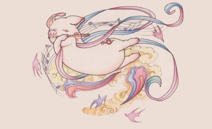 手绘猪可爱图片,国风画风精致的手绘