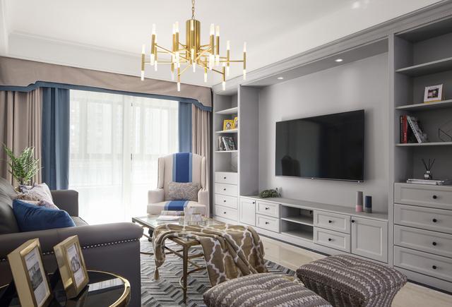 极简轻奢一面空白墙装饰,现代简约风拼色客厅背景墙效果图