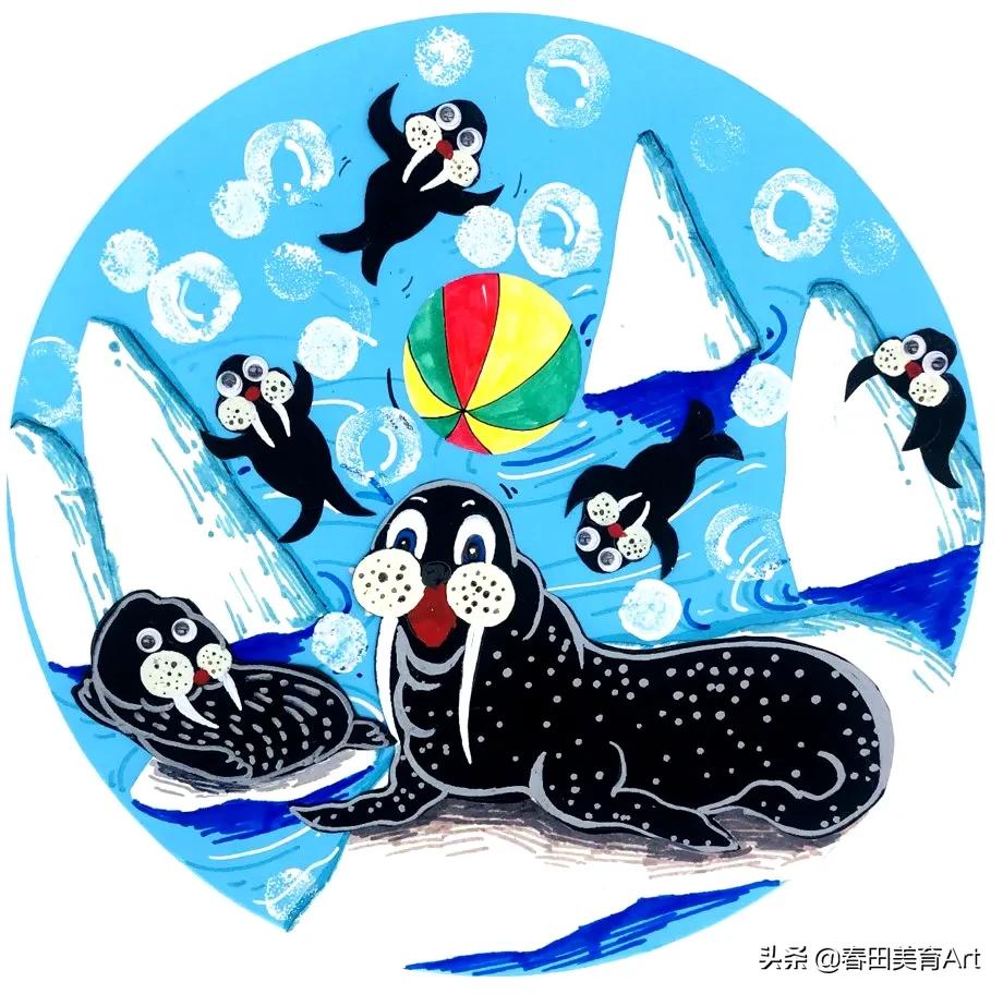 幼儿园海狮表演绘画,5-12岁少儿美术课程手工