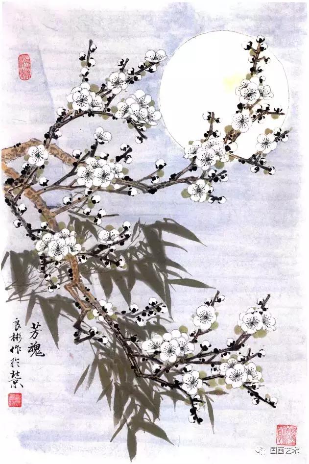 彩墨梅花国画作品欣赏,彩墨梅花画法步骤