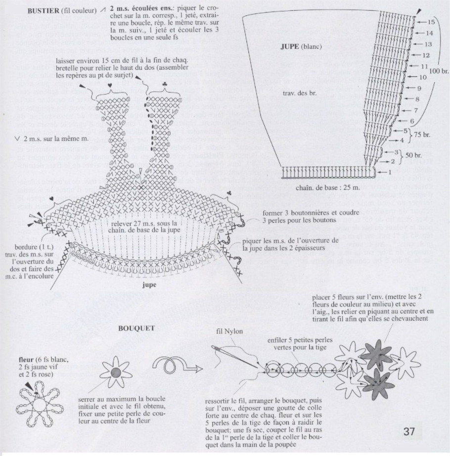 钩织芭比娃娃衣服,17厘米芭比娃娃衣钩织教程