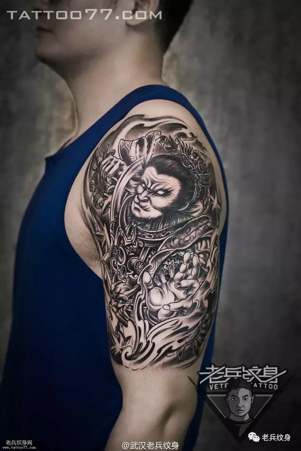 孙悟空打牛魔王纹身手稿,孙悟空盖世英雄纹身手稿