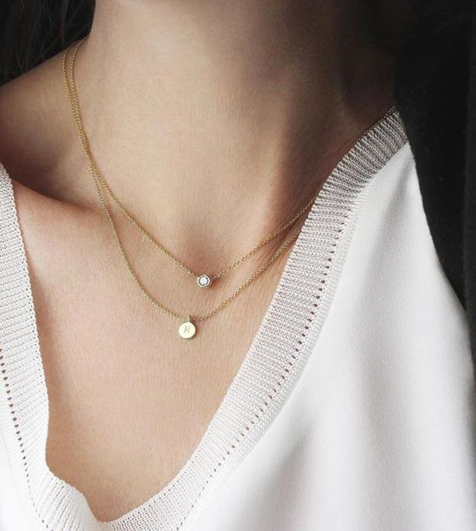 唐嫣同款钻石锁骨项链中国黄金,唐嫣同款女士经典圆形单钻项链