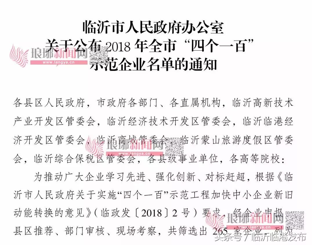 市政府发文！全市向这265家企业学习！重点支持！临沂临港有10家企业位列其中！